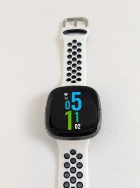 Fitbit Sense Advanced FB512 Matte Black Stainless Steel Black & White Band Used